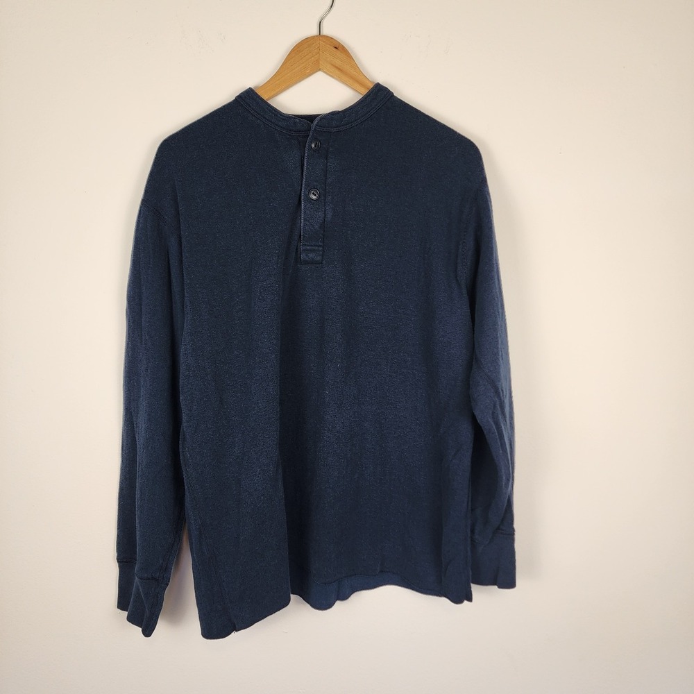 LL Bean Traditional Fit Wool Blend Long Sleeve Blue Henley Shirt Men's Large